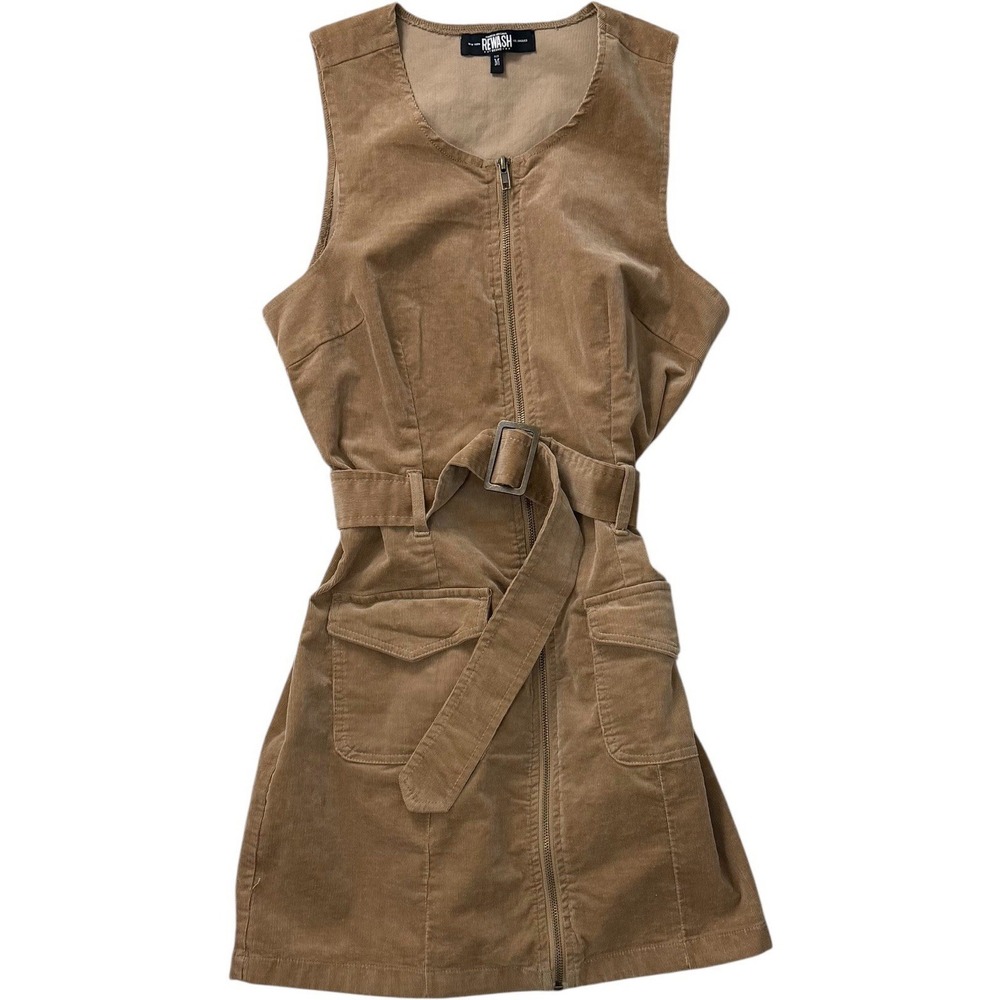 Redwash Brown Corduroy Full Zip Belted Mini Dress With Pockets Size Medium